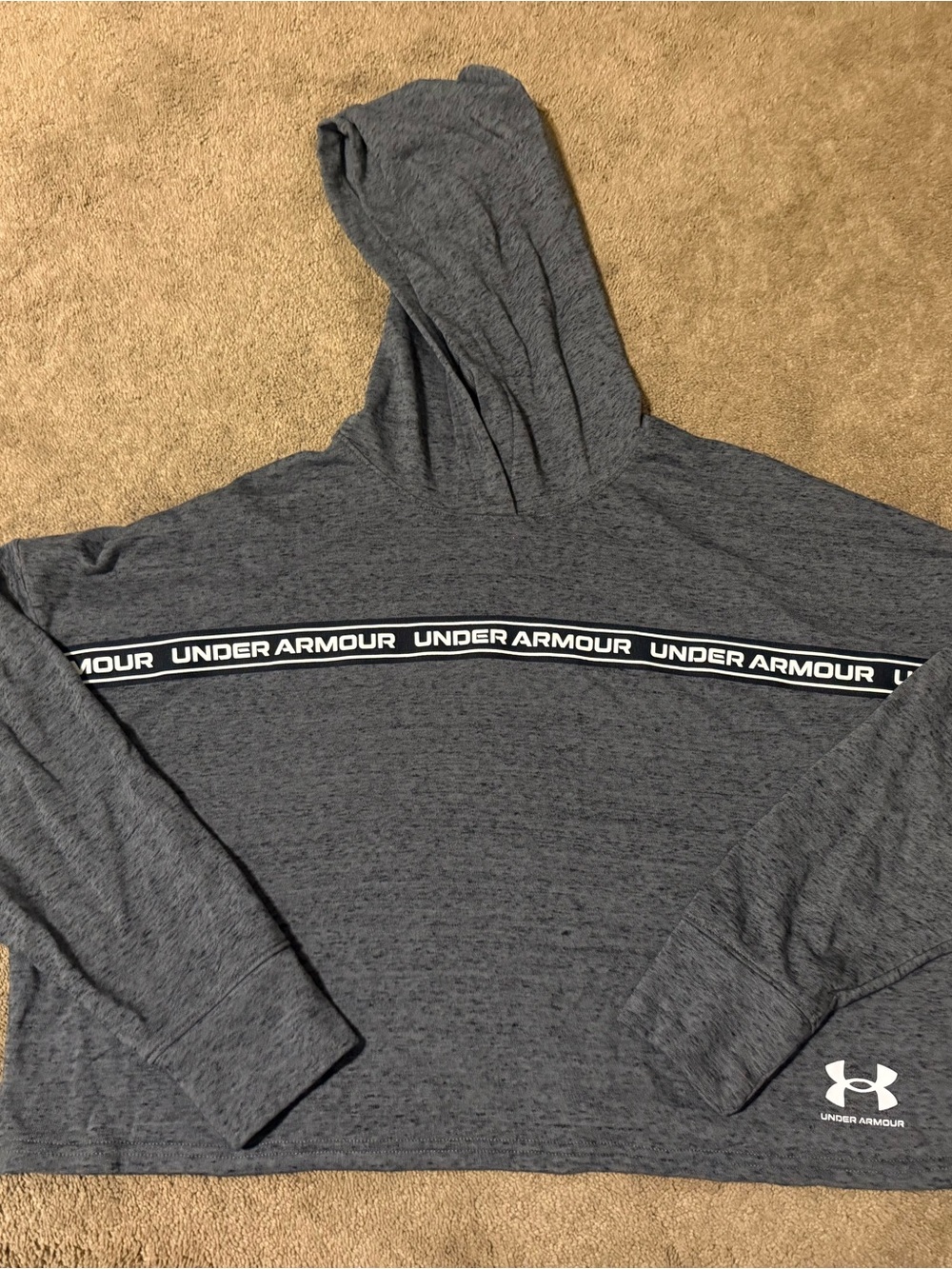Under Armour Crop Heather Gray Pullover with White Logo
